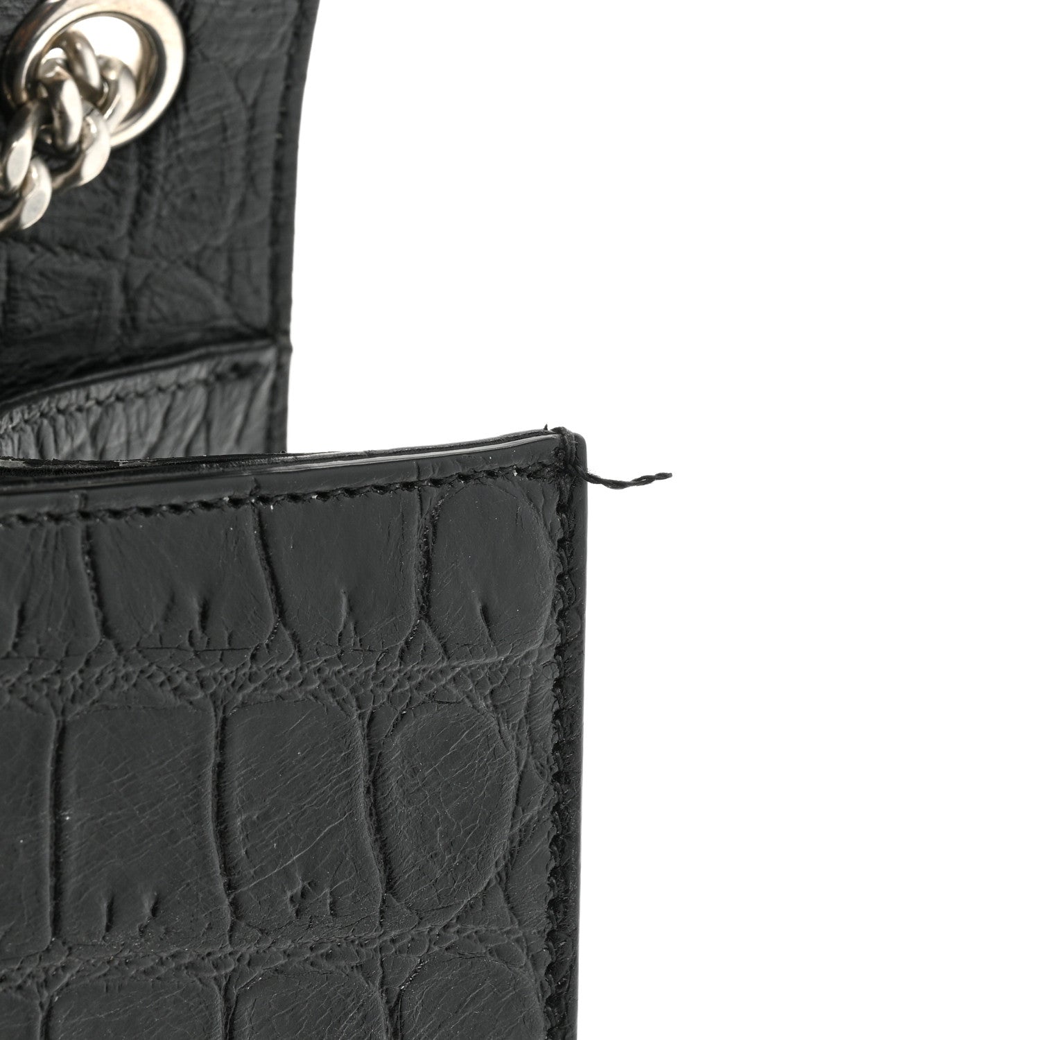 Saint Laurent Calfskin Crocodile Embossed Medium Classic Monogram Kate Tassel Satchel Black 11 of 17