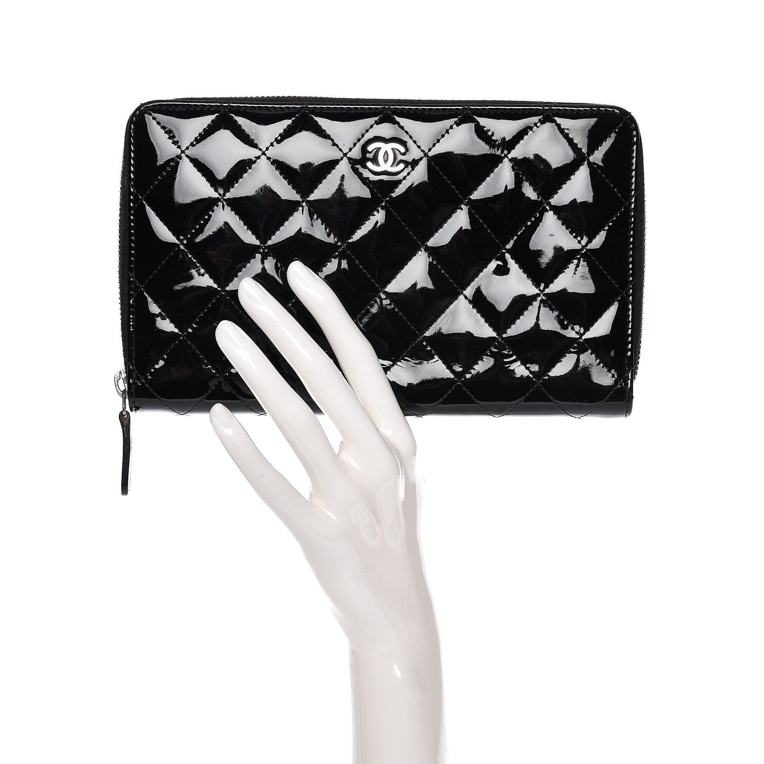 Chanel Patent Quilted Large Zip Around Organizer Wallet Black 2 of 12