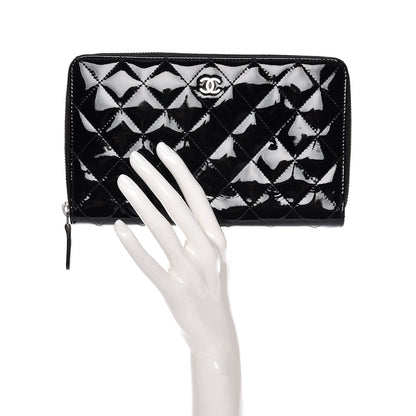 Chanel Patent Quilted Large Zip Around Organizer Wallet Black 2 of 12