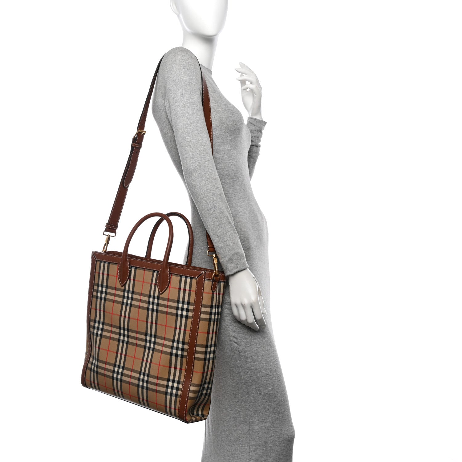 Burberry Vintage Check Calfskin Kane Tote Bag Beige Brown 2 of 15