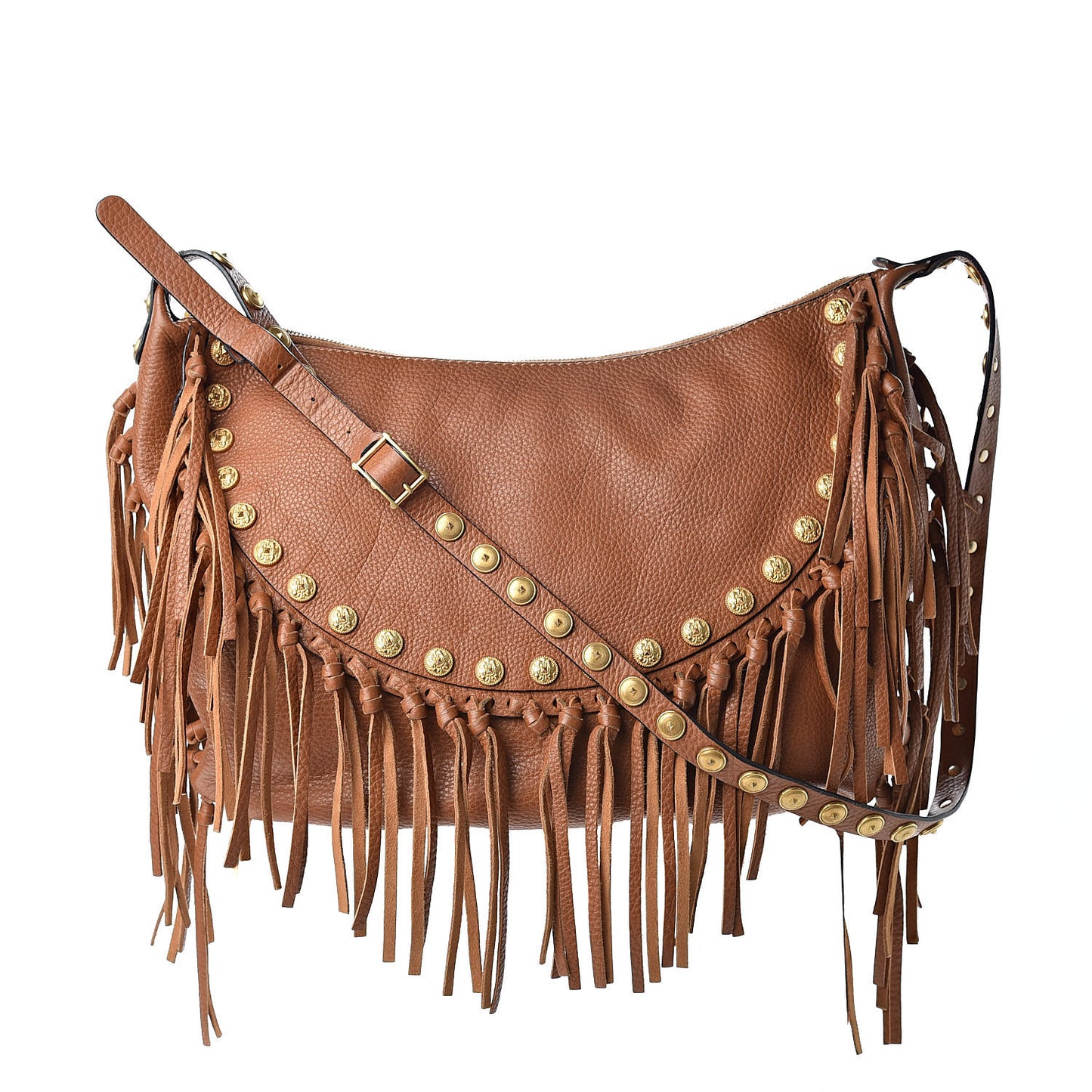Grained Calfskin C-Rockee Fringe Hobo Light Cuir
