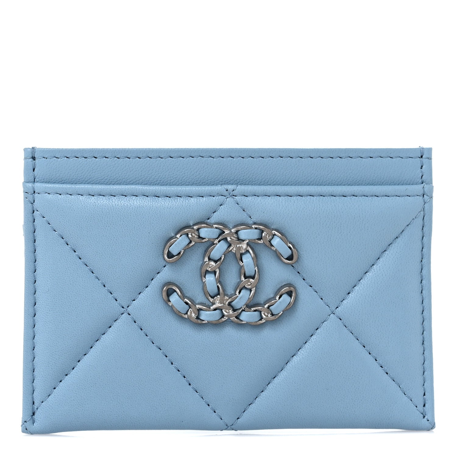Chanel Lambskin Quilted Chanel 19 Card Holder Light Blue 1 of 10