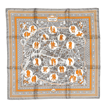 Hermes Silk Les Nouveaux Amoureux de Paris Bandana Scarf 55 Gris White Caramel 1 of 5
