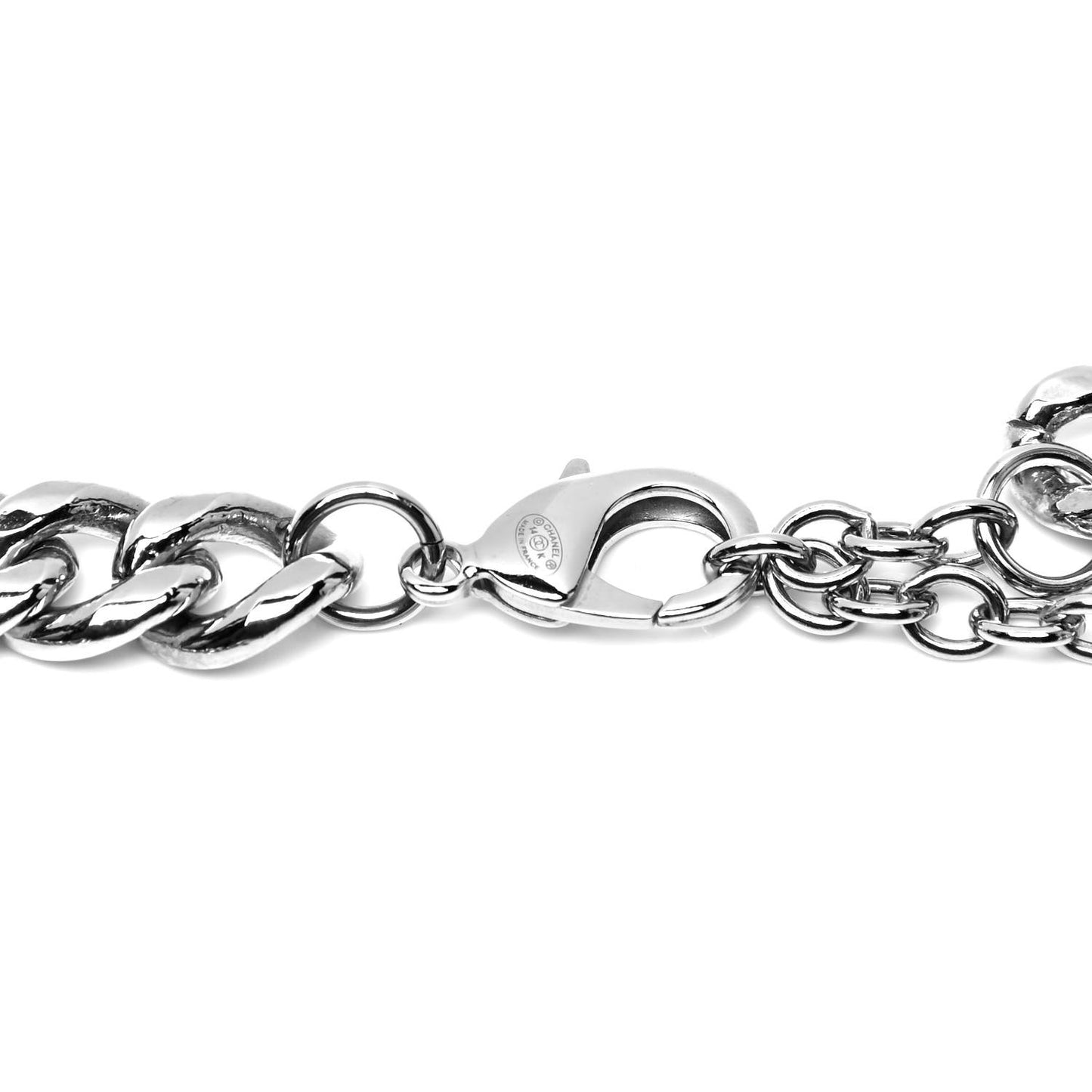 Resin CC Oversized Padlock Chain Necklace Silver Pearly White