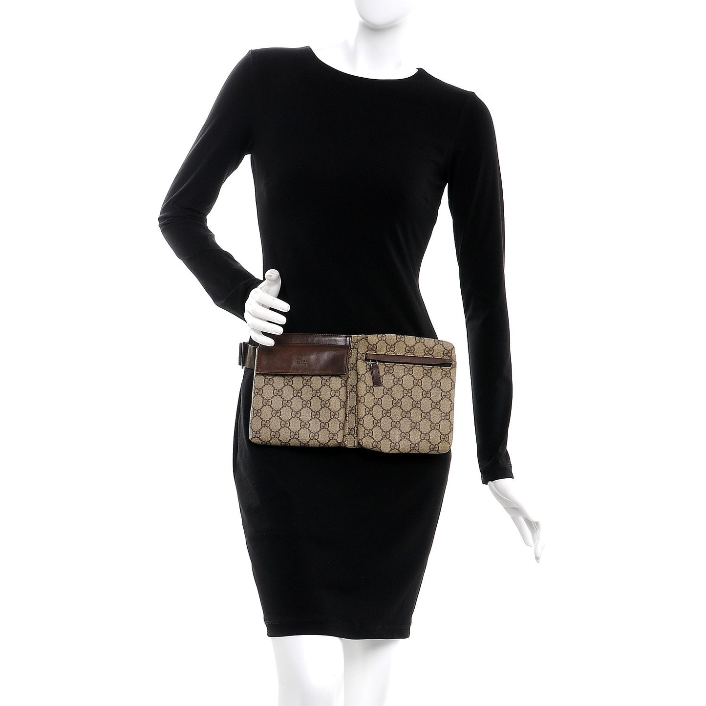 GG Plus Monogram Double Pocket Belt Bag Brown