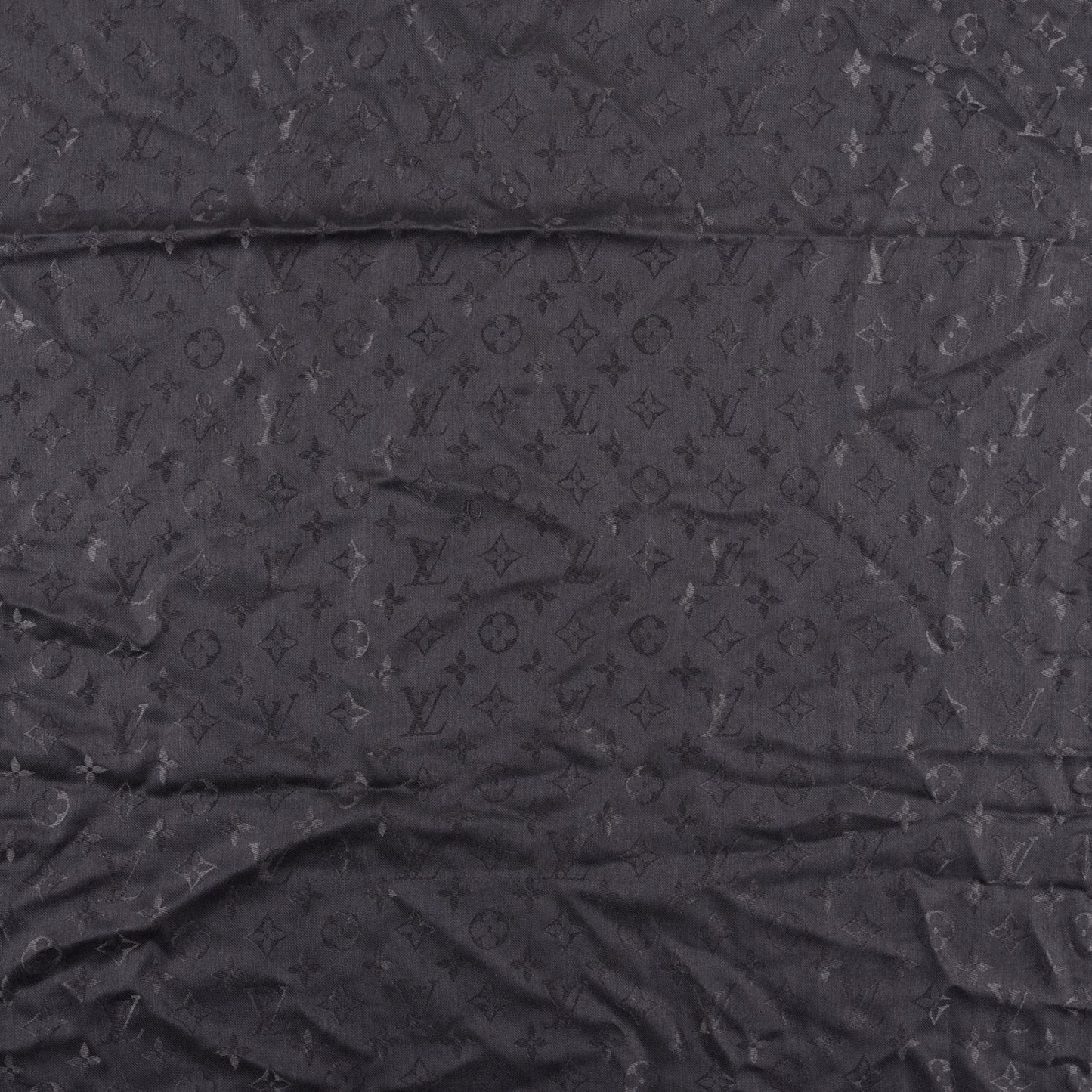 Silk Wool Monogram Shawl Charcoal Grey