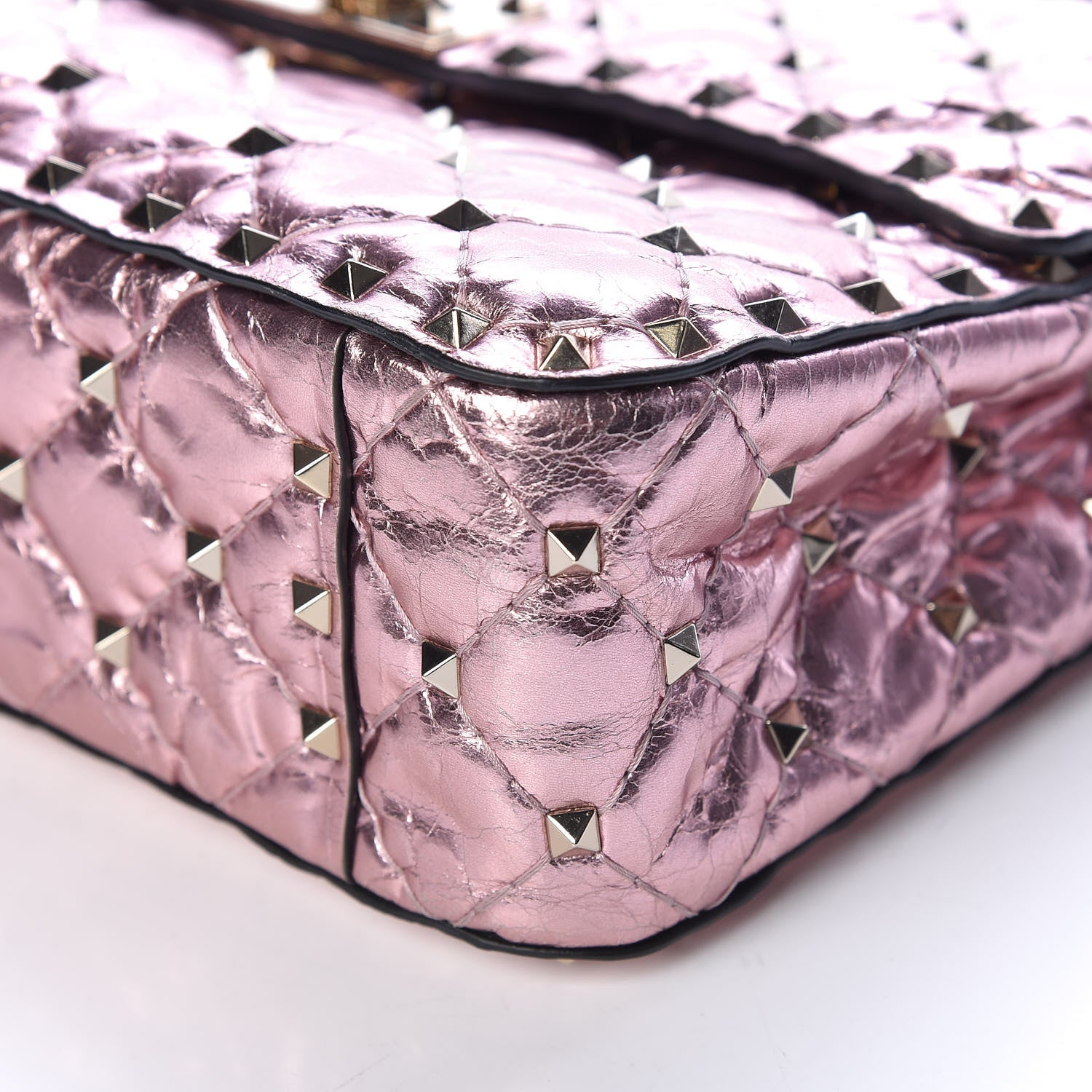 Valentino Garavani Metallic Wrinkled Lambskin Medium Rockstud Spike Shoulder Bag Lipstick 11 of 11