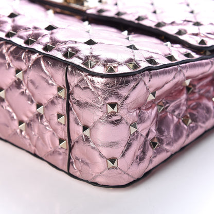 Valentino Garavani Metallic Wrinkled Lambskin Medium Rockstud Spike Shoulder Bag Lipstick 11 of 11
