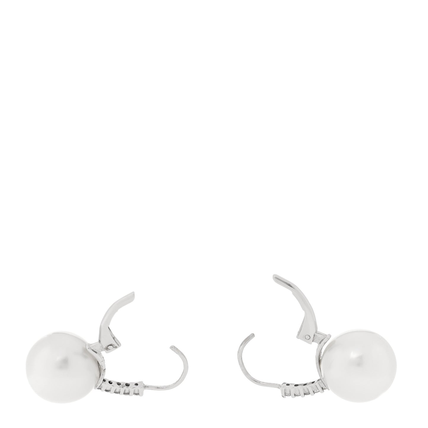18K White Gold Diamond Cultured Pearl 12mm Drop Earrings