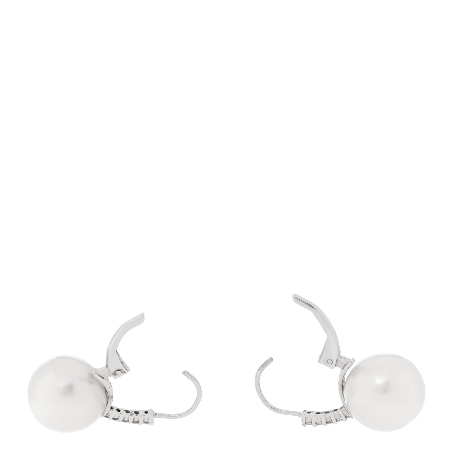Parker & West by FASHIONPHILE 18K White Gold Diamond Cultured Pearl 12mm Drop Earrings 3 of 4