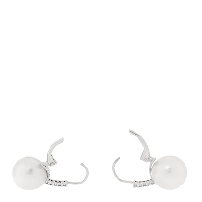 Parker & West by FASHIONPHILE 18K White Gold Diamond Cultured Pearl 12mm Drop Earrings 3 of 4