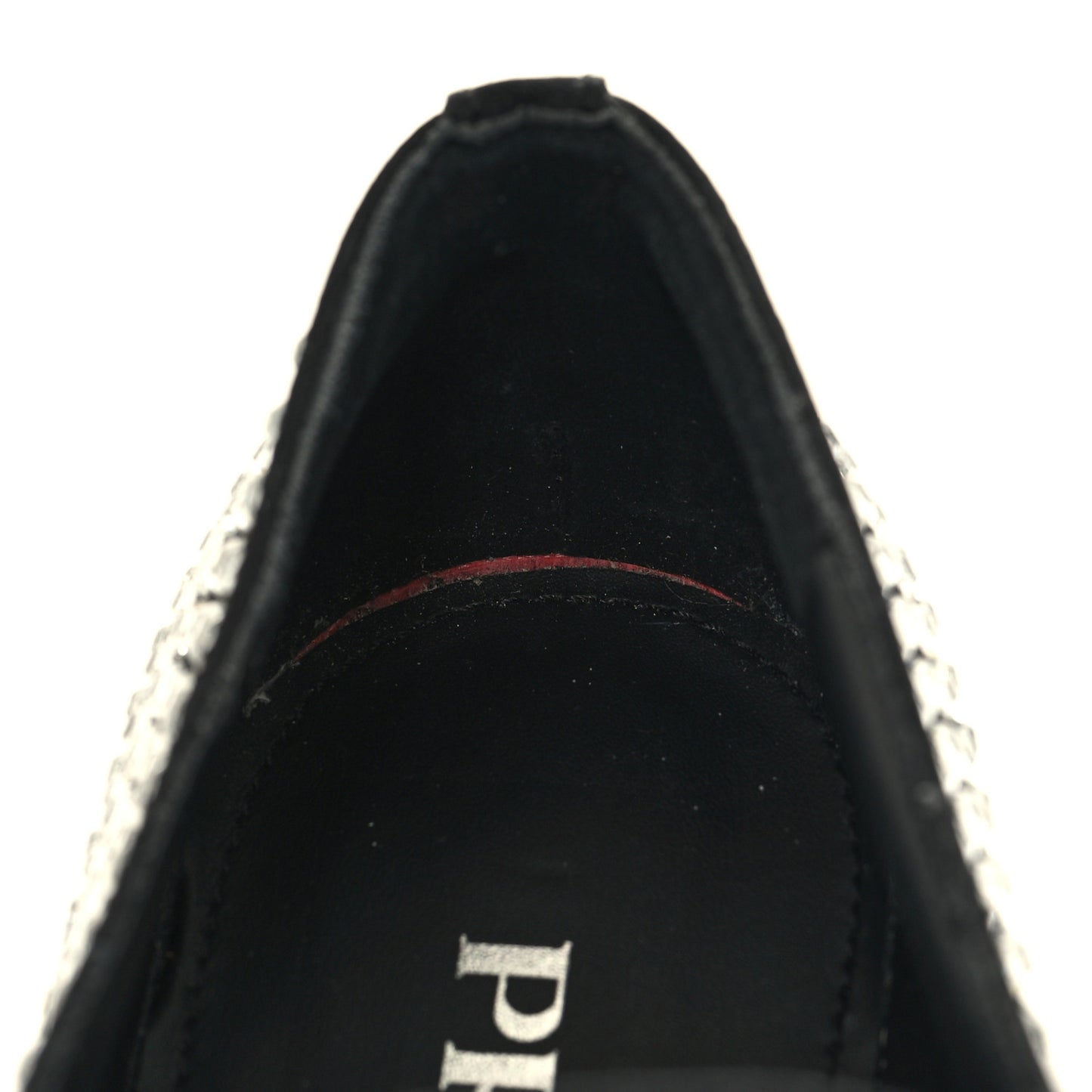 Satin Crystal Metal Triangle Logo 50mm Loafers 38 Cristal