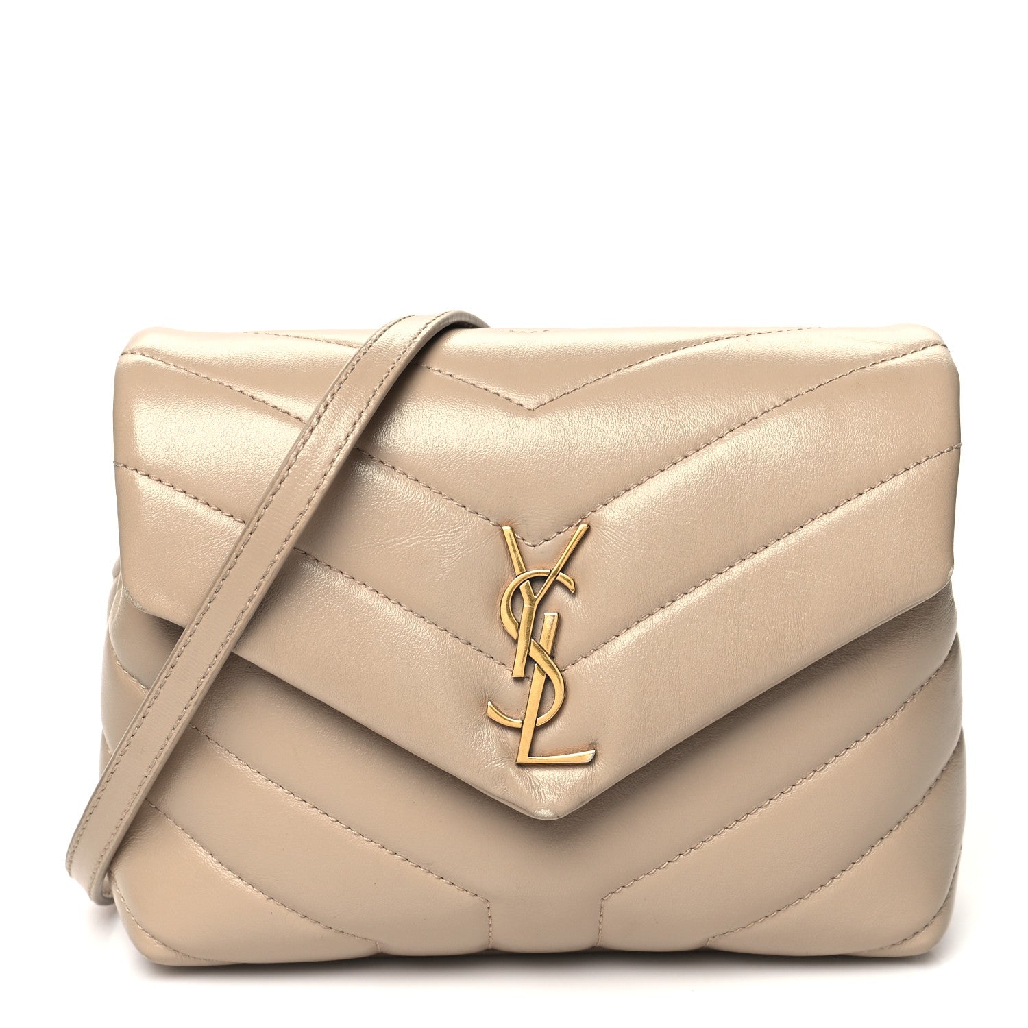 Saint Laurent Calfskin Y Quilted Monogram Toy Loulou Crossbody Bag Nude Powder 1 of 11