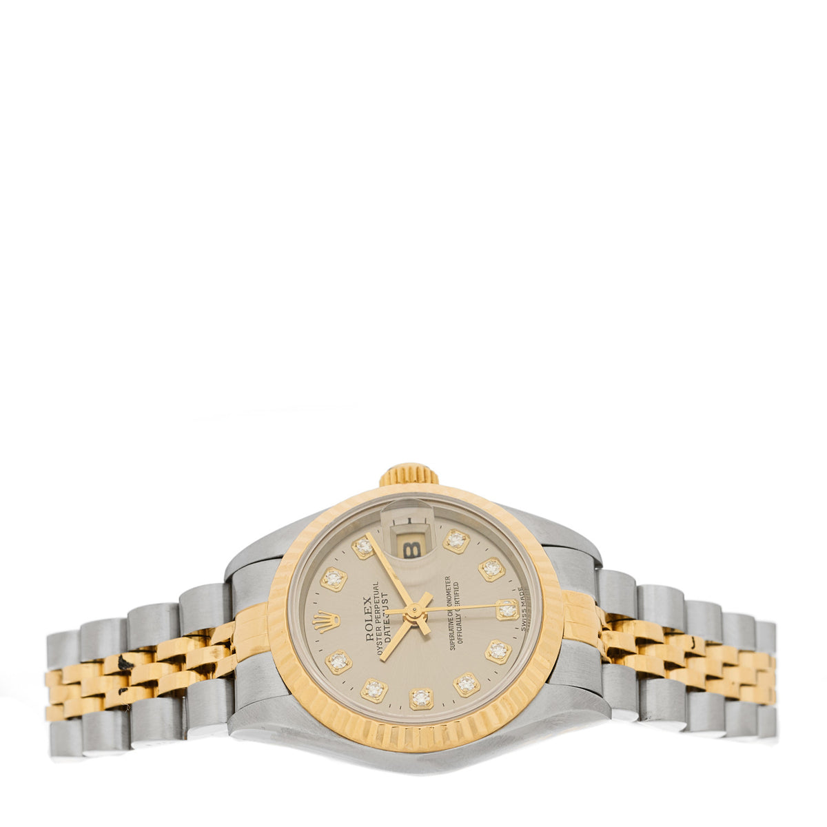 Rolex Stainless Steel 18K Yellow Gold Diamond 26mm Oyster Perpetual Datejust Watch Silver 69173 2 of 5
