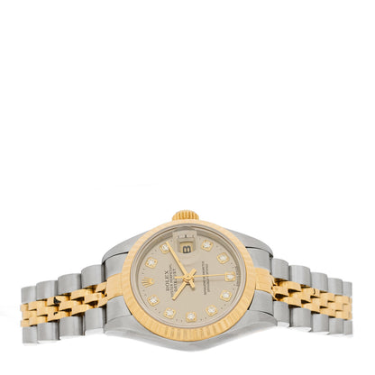 Rolex Stainless Steel 18K Yellow Gold Diamond 26mm Oyster Perpetual Datejust Watch Silver 69173 2 of 5