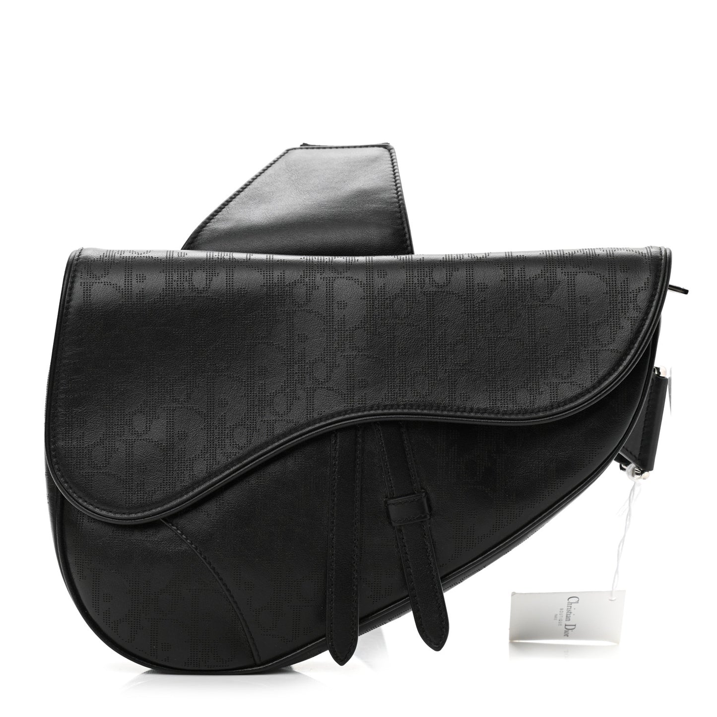 Calfskin Perforated Oblique Galaxy Mens Saddle Bag Black