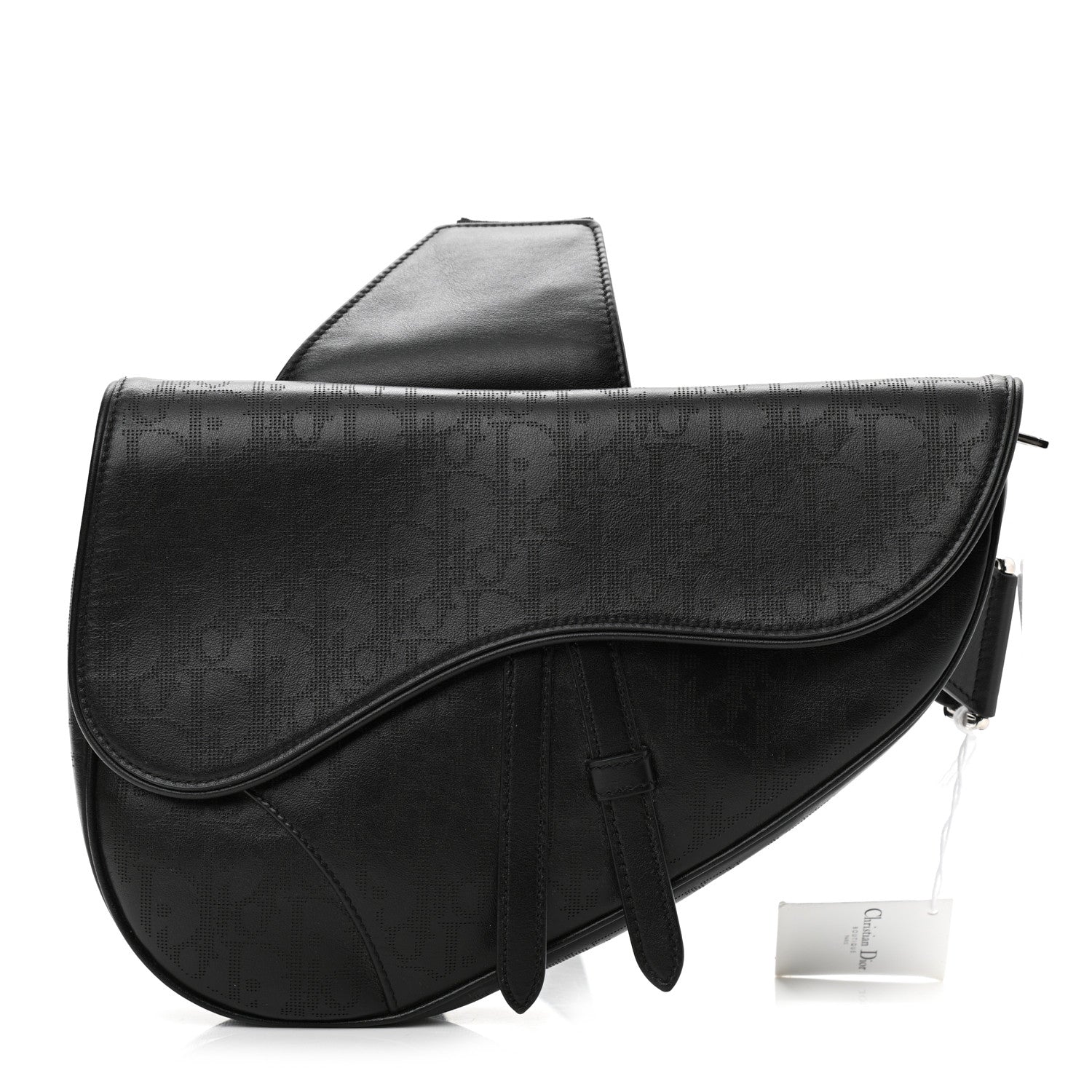 Christian Dior Calfskin Perforated Oblique Galaxy Mens Saddle Bag Black 1 of 10