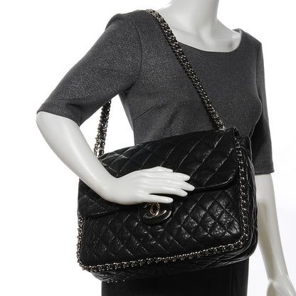 Chanel Washed Lambskin Chain Around Maxi Flap Bag Black 2 of 7