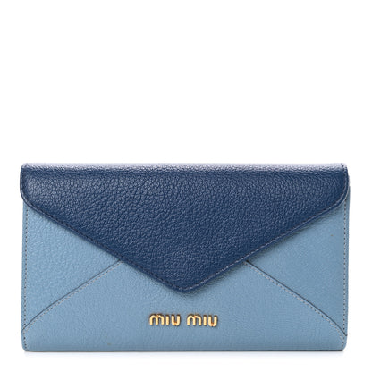 Miu Miu Goatskin Madras Bicolor Envelope Wallet Cobalto Astrale 1 of 4