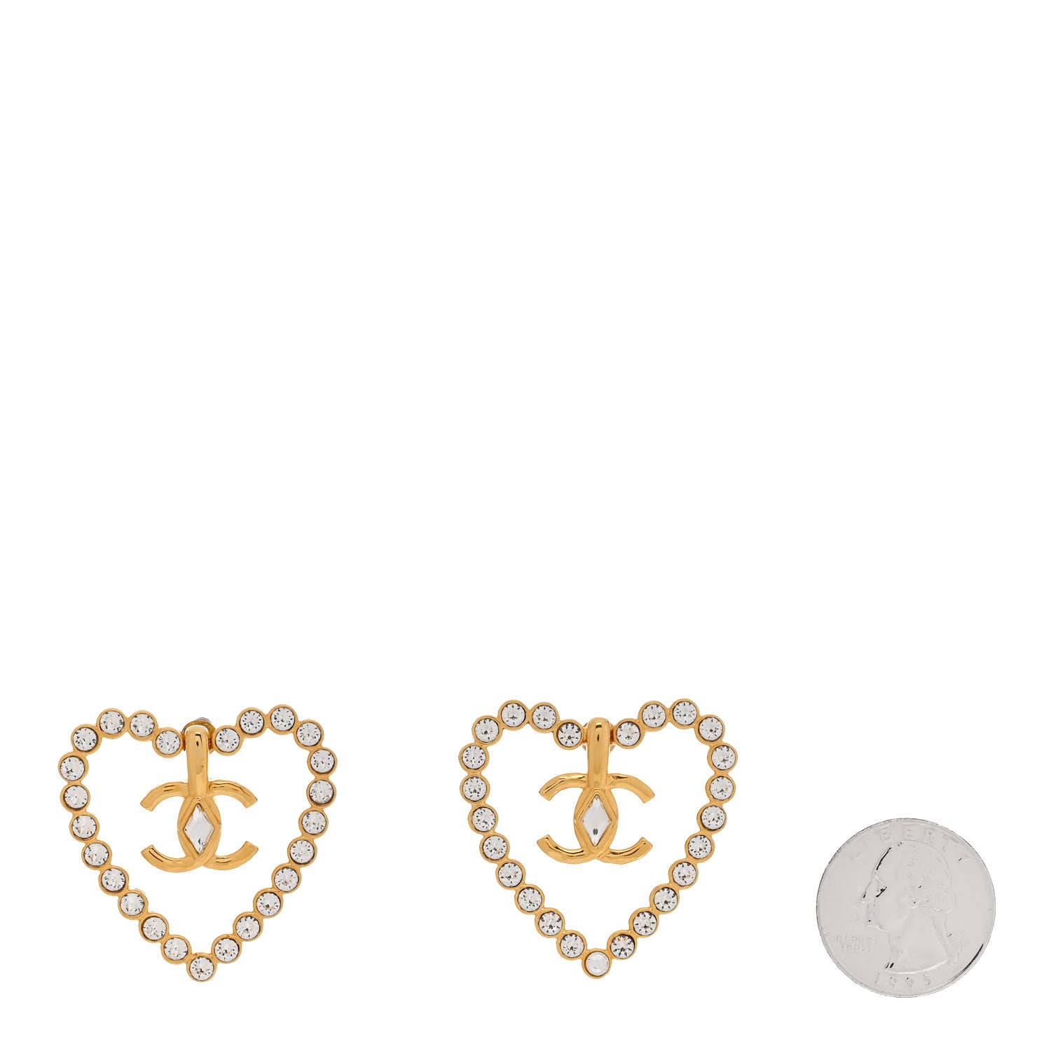 Chanel Crystal Heart CC Earrings Gold 2 of 5