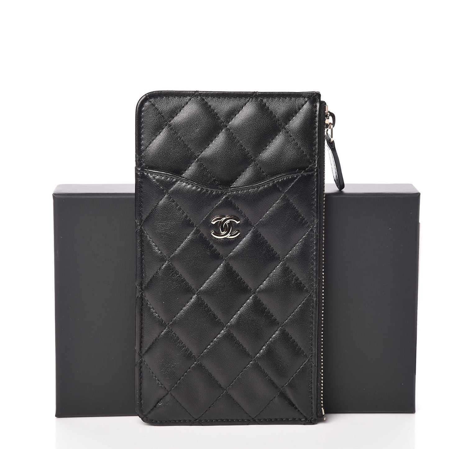Lambskin Quilted Classic Flat Wallet Pouch Black