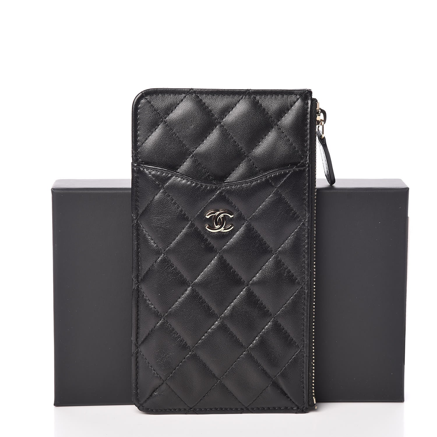 Chanel Lambskin Quilted Classic Flat Wallet Pouch Black 10 of 10