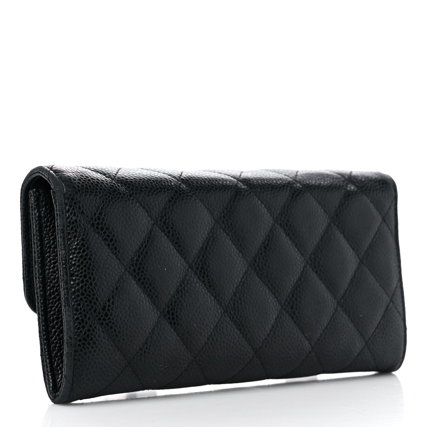 Caviar Quilted Large Gusset Flap Wallet Black