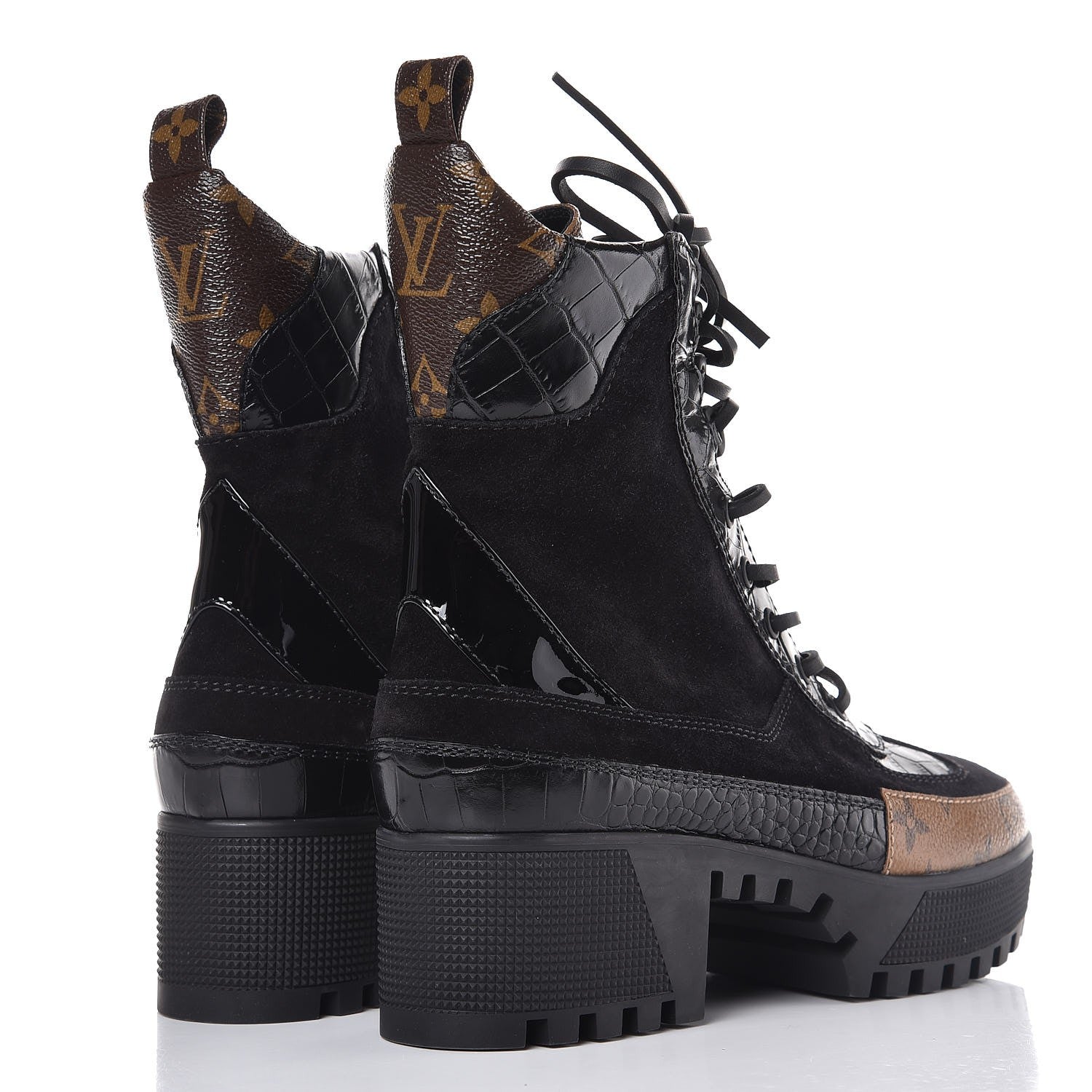Louis Vuitton Suede Calfskin Reverse Monogram Laureate Platform Desert Boots 37.5 Black 4 of 8