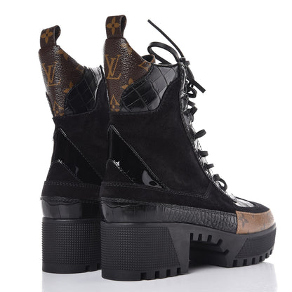Louis Vuitton Suede Calfskin Reverse Monogram Laureate Platform Desert Boots 37.5 Black 4 of 8