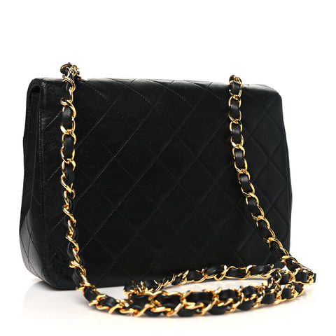 Lambskin Quilted Mini Square Flap Bag Black