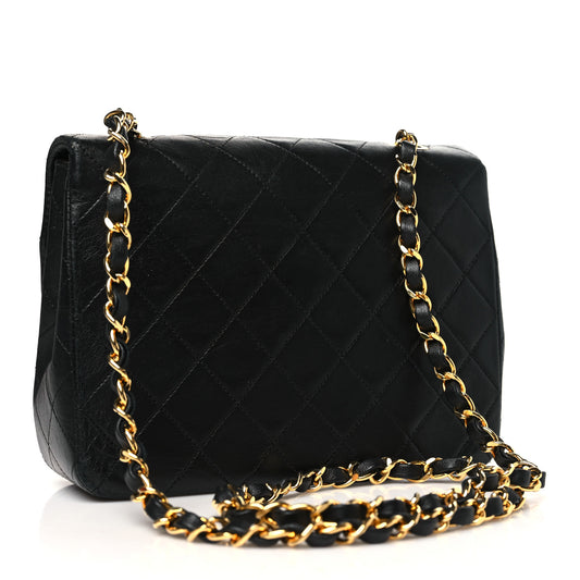 Lambskin Quilted Mini Square Flap Bag Black