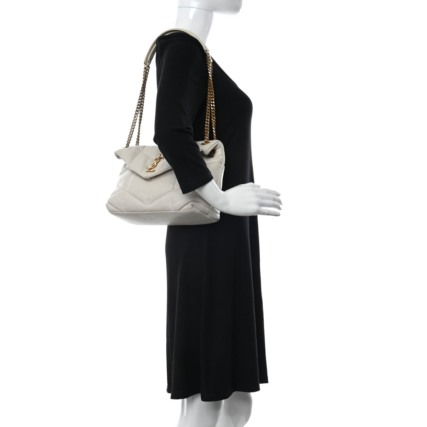 Lambskin Quilted Small Loulou Puffer Monogram Chain Satchel Crema Soft