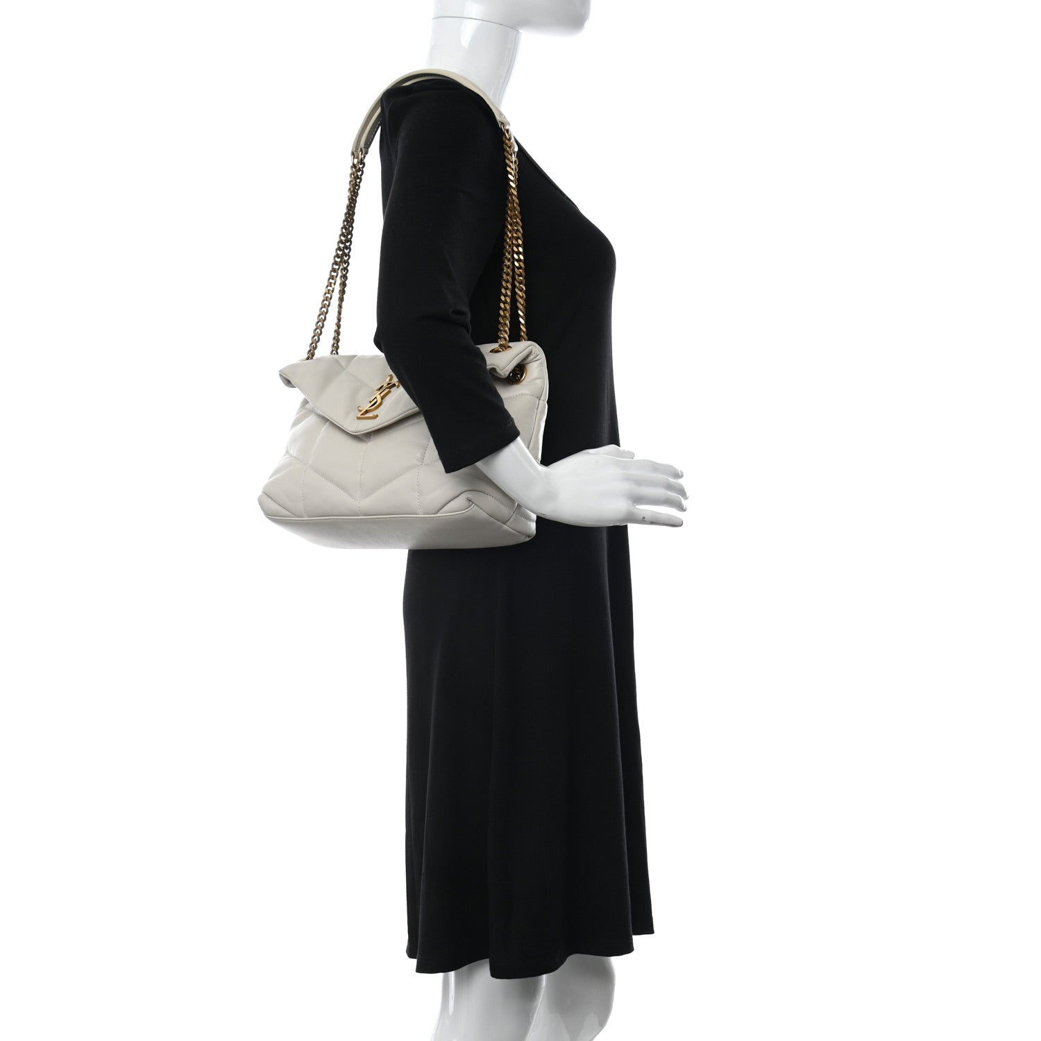Saint Laurent Lambskin Quilted Small Loulou Puffer Monogram Chain Satchel Crema Soft 2 of 11