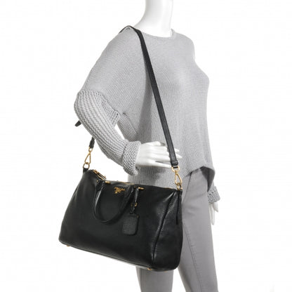 Prada Vitello Daino Boston Bag Black 2 of 11