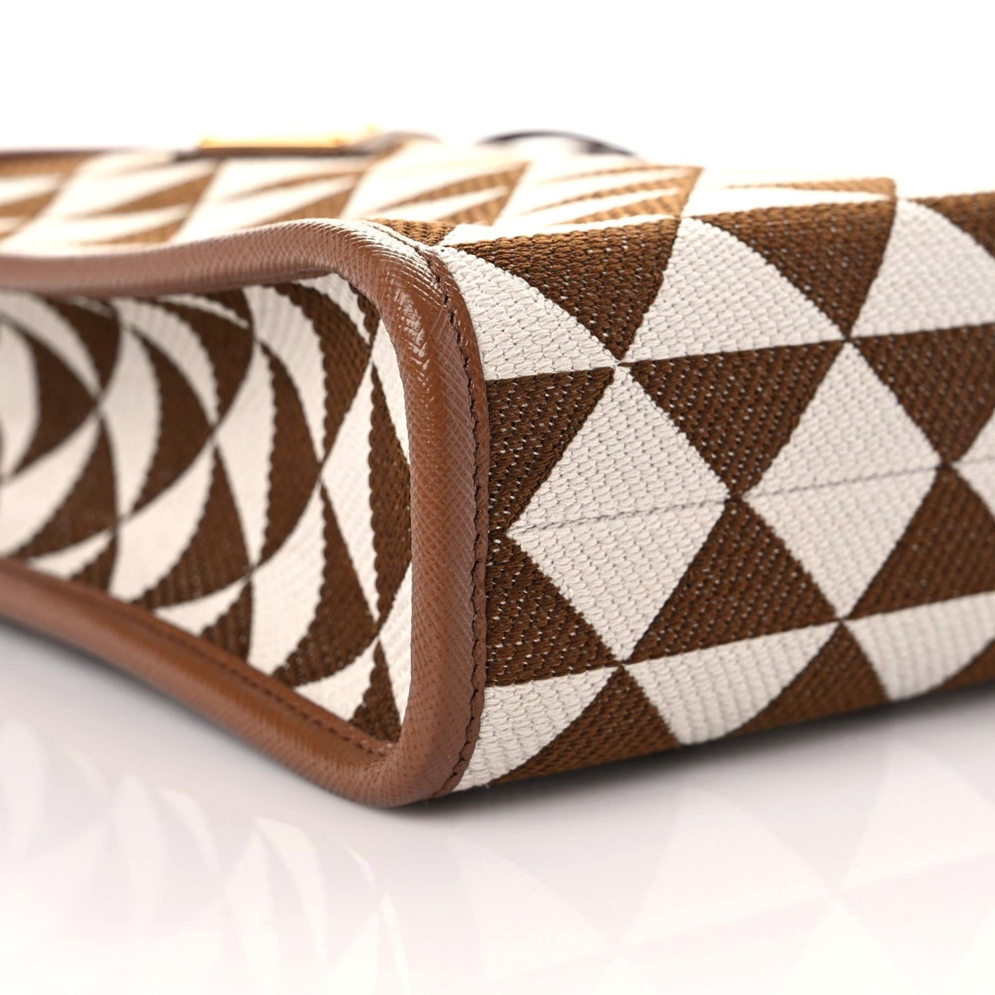Jacquard Saffiano Triangolo Symbole Embroidered Micro Tote Tobacco Talco