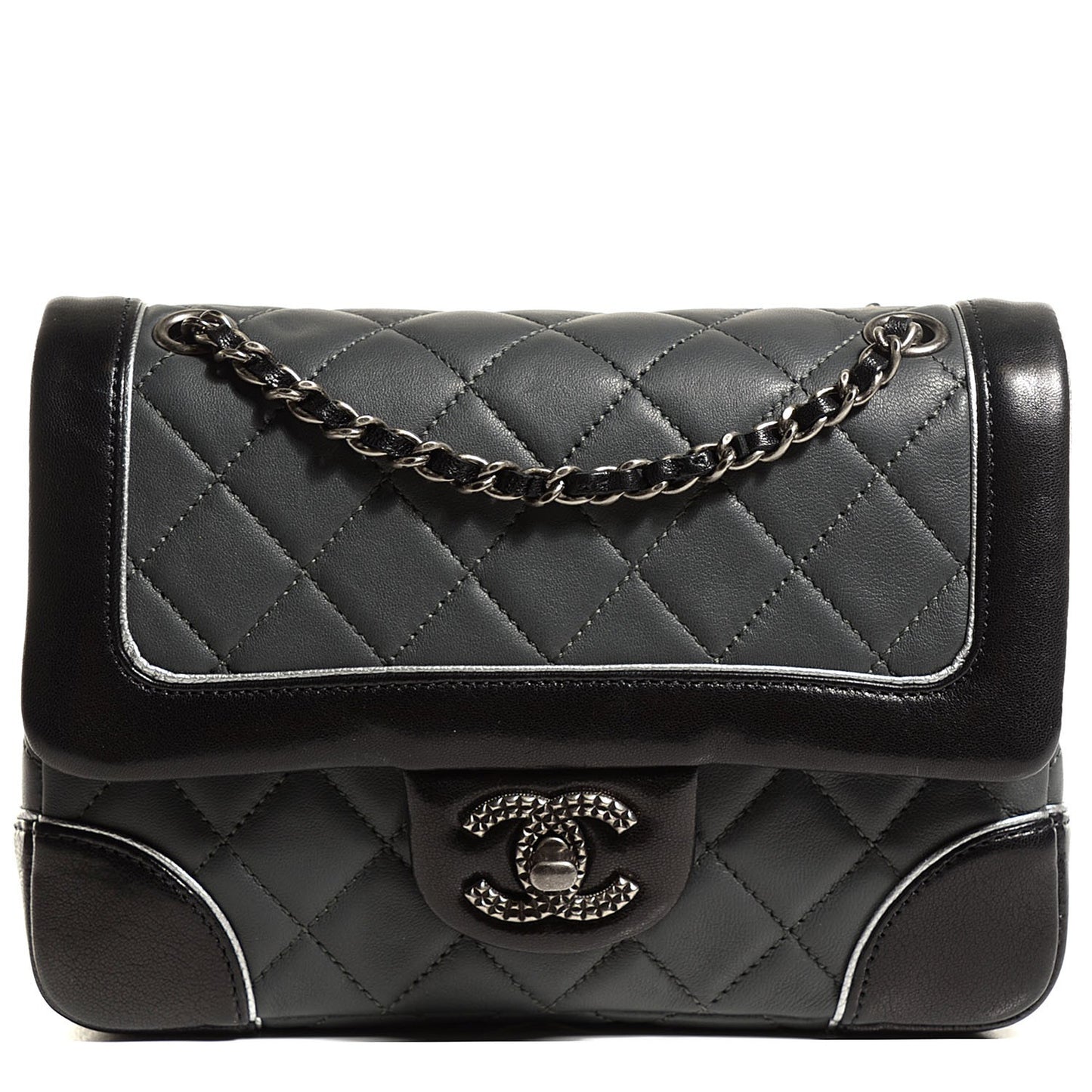Calfskin Quilted Bi-Color Mini Flap Grey Black