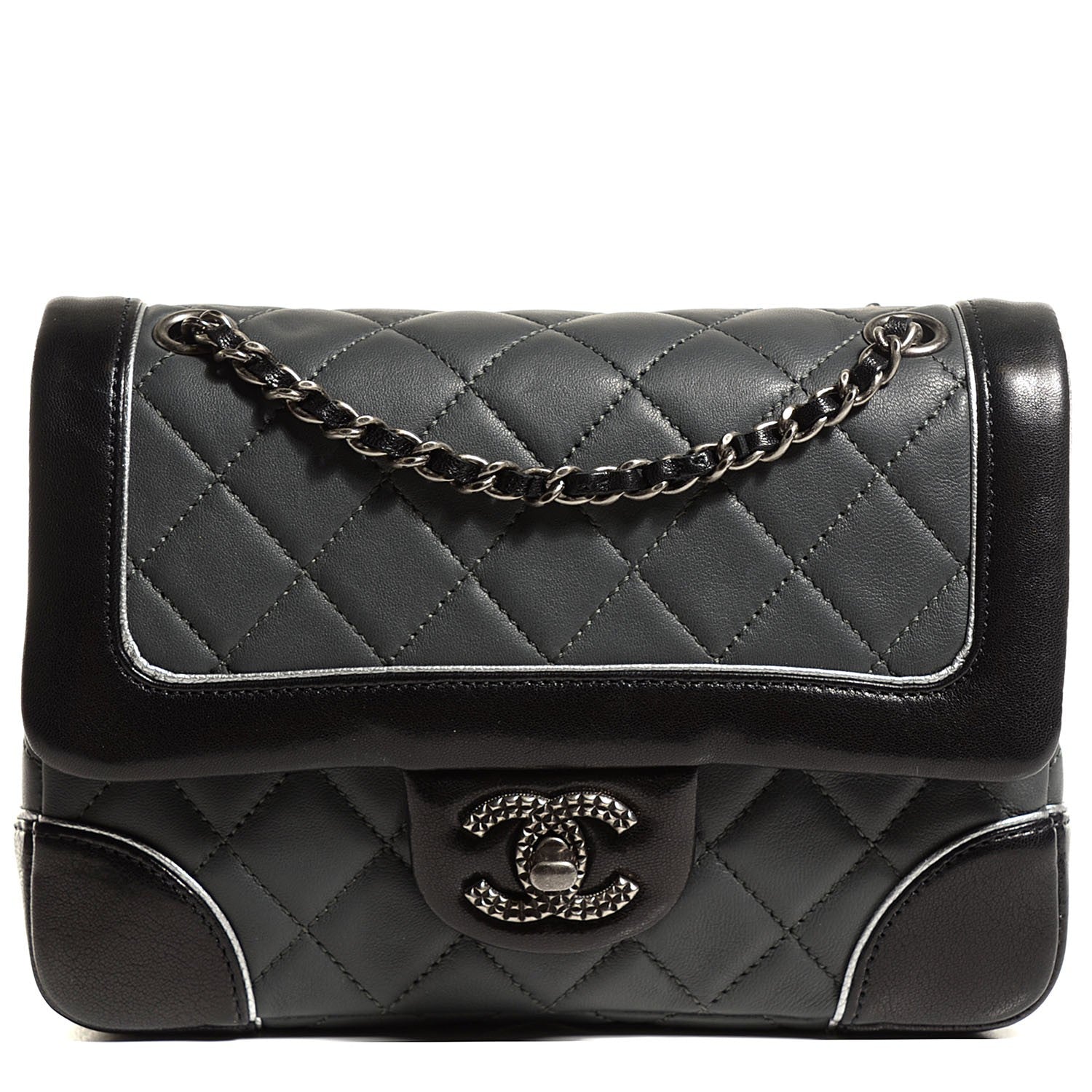 Chanel Calfskin Quilted Bi-Color Mini Flap Grey Black 1 of 9