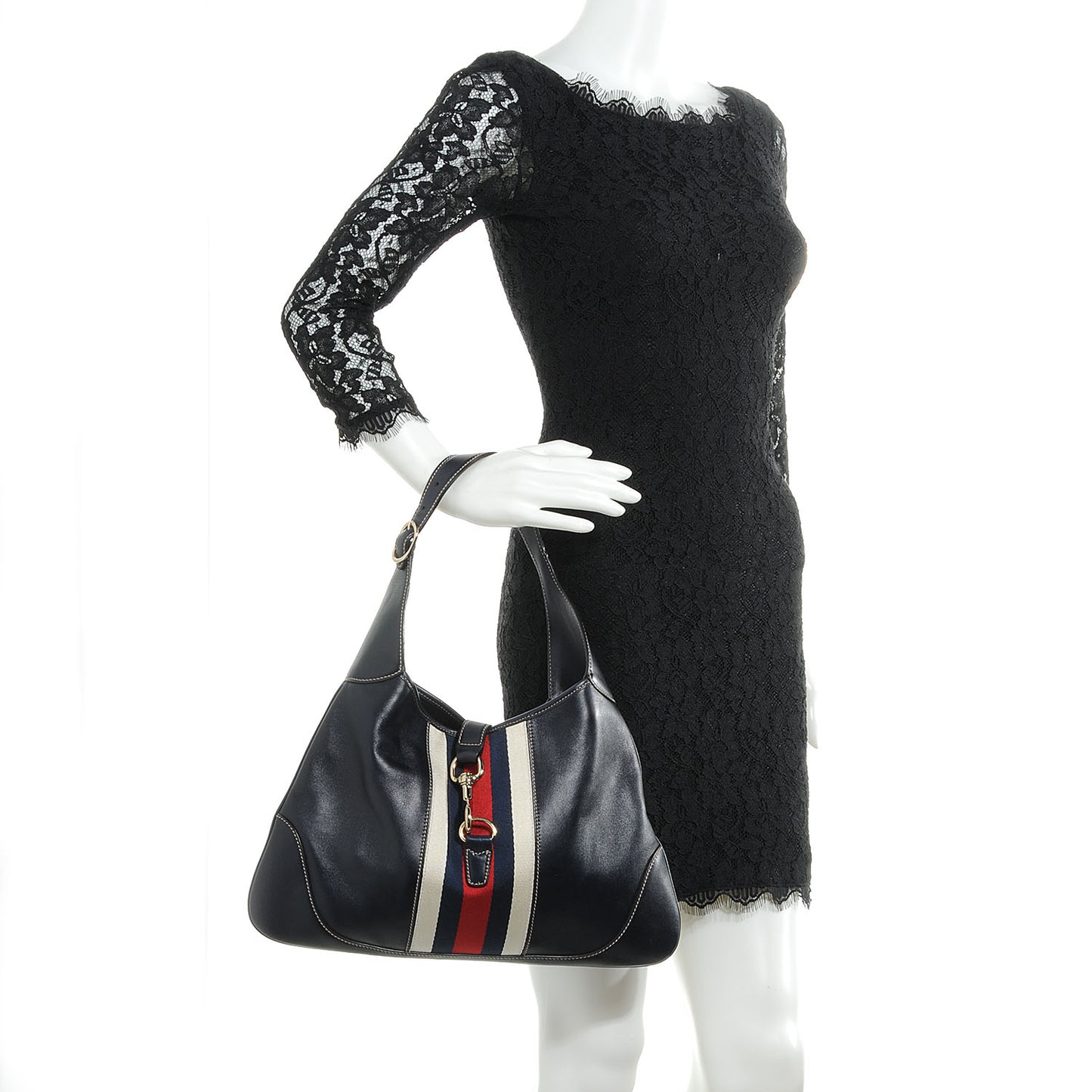 Calfskin Web Medium Jackie O Bouvier Hobo Navy