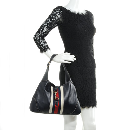 Gucci Calfskin Web Medium Jackie O Bouvier Hobo Navy 2 of 7