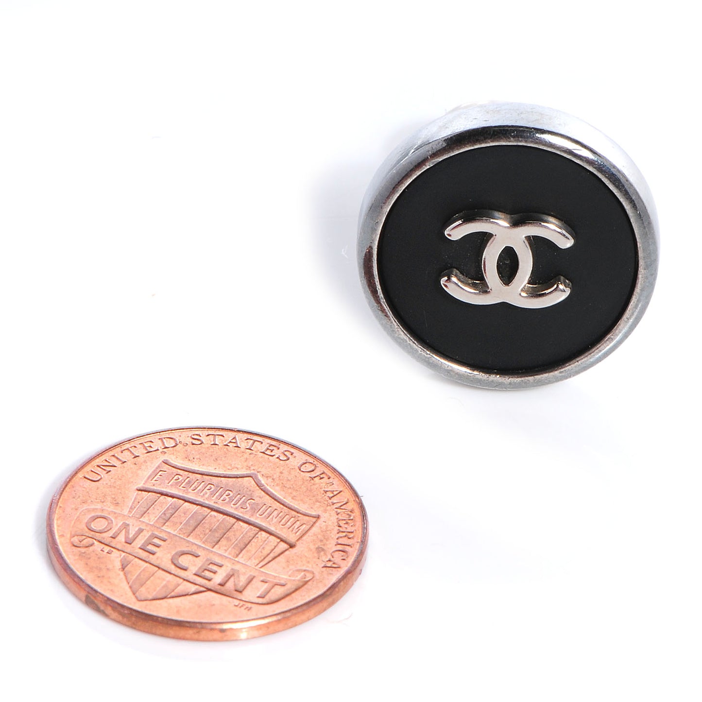 Enamel CC Clip On Earrings Black Silver