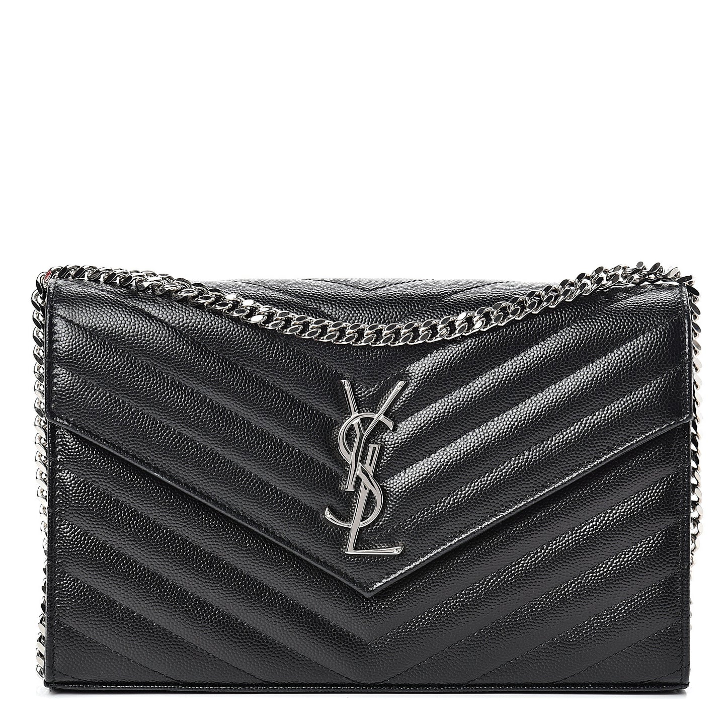 Grain De Poudre Matelasse Chevron Monogram Chain Wallet Black