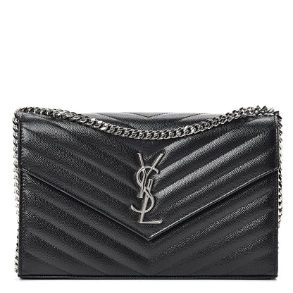 Saint Laurent Grain De Poudre Matelasse Chevron Monogram Chain Wallet Black 1 of 10
