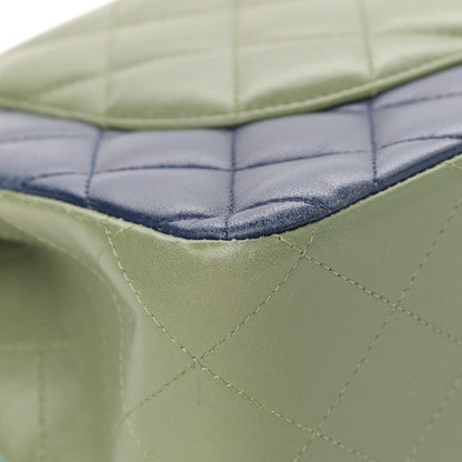Chanel Lambskin Quilted Tri-Color Jumbo Double Flap Navy Blue Green 22 of 39