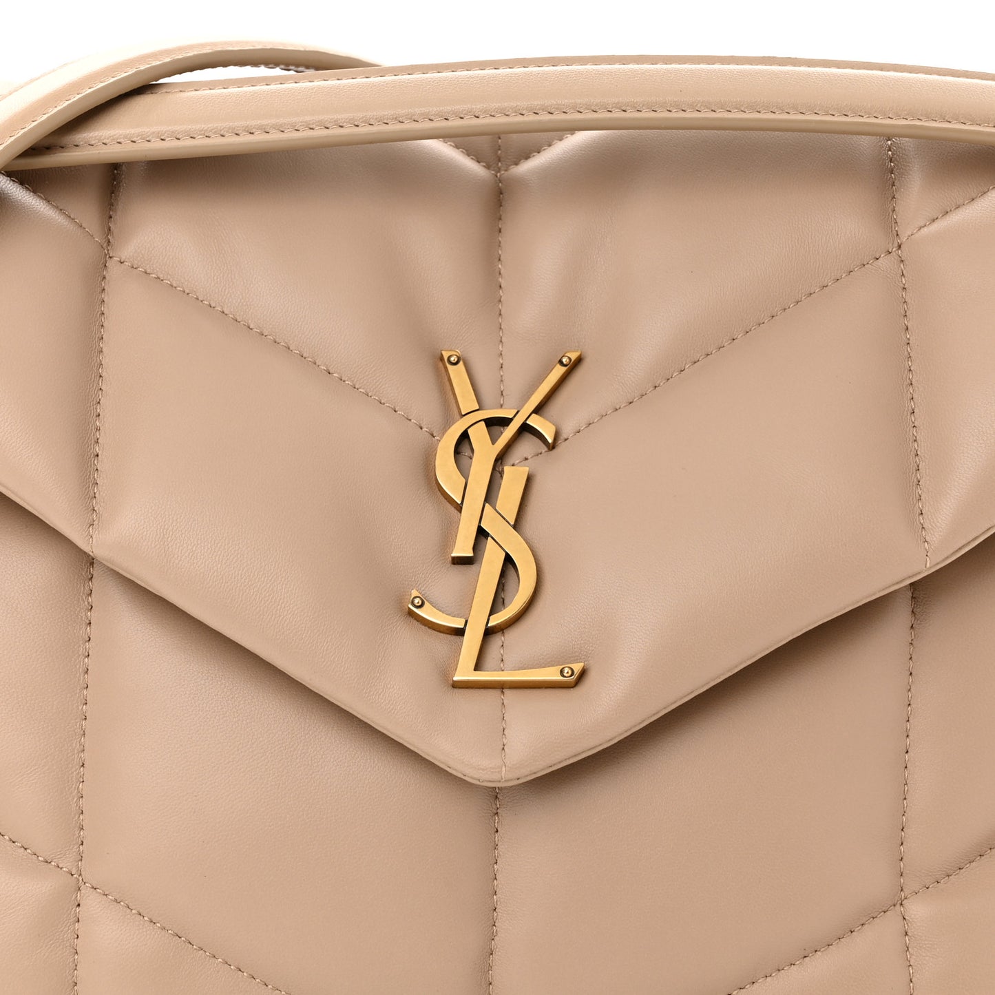Lambskin Quilted Medium Loulou Puffer Monogram Chain Satchel Dark Beige