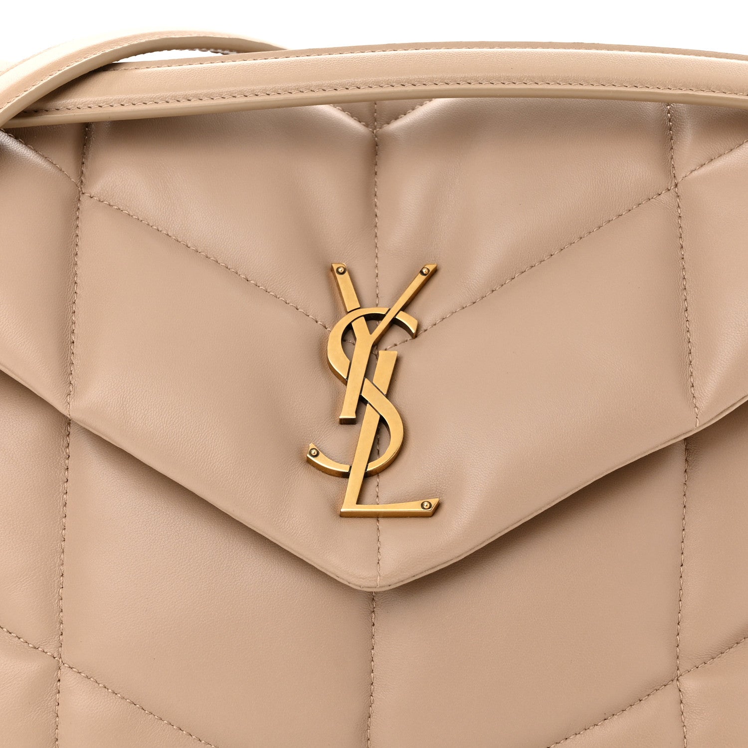 Saint Laurent Lambskin Quilted Medium Loulou Puffer Monogram Chain Satchel Dark Beige 9 of 11