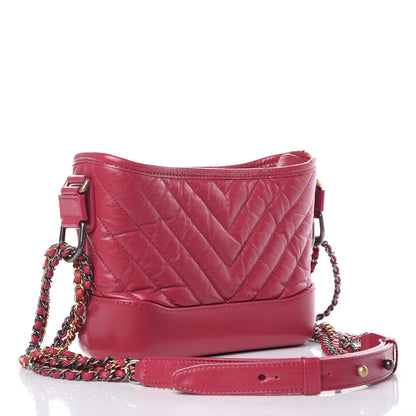 Chanel Aged Calfskin Chevron Quilted Small Gabrielle Hobo Dark Pink 3 of 10