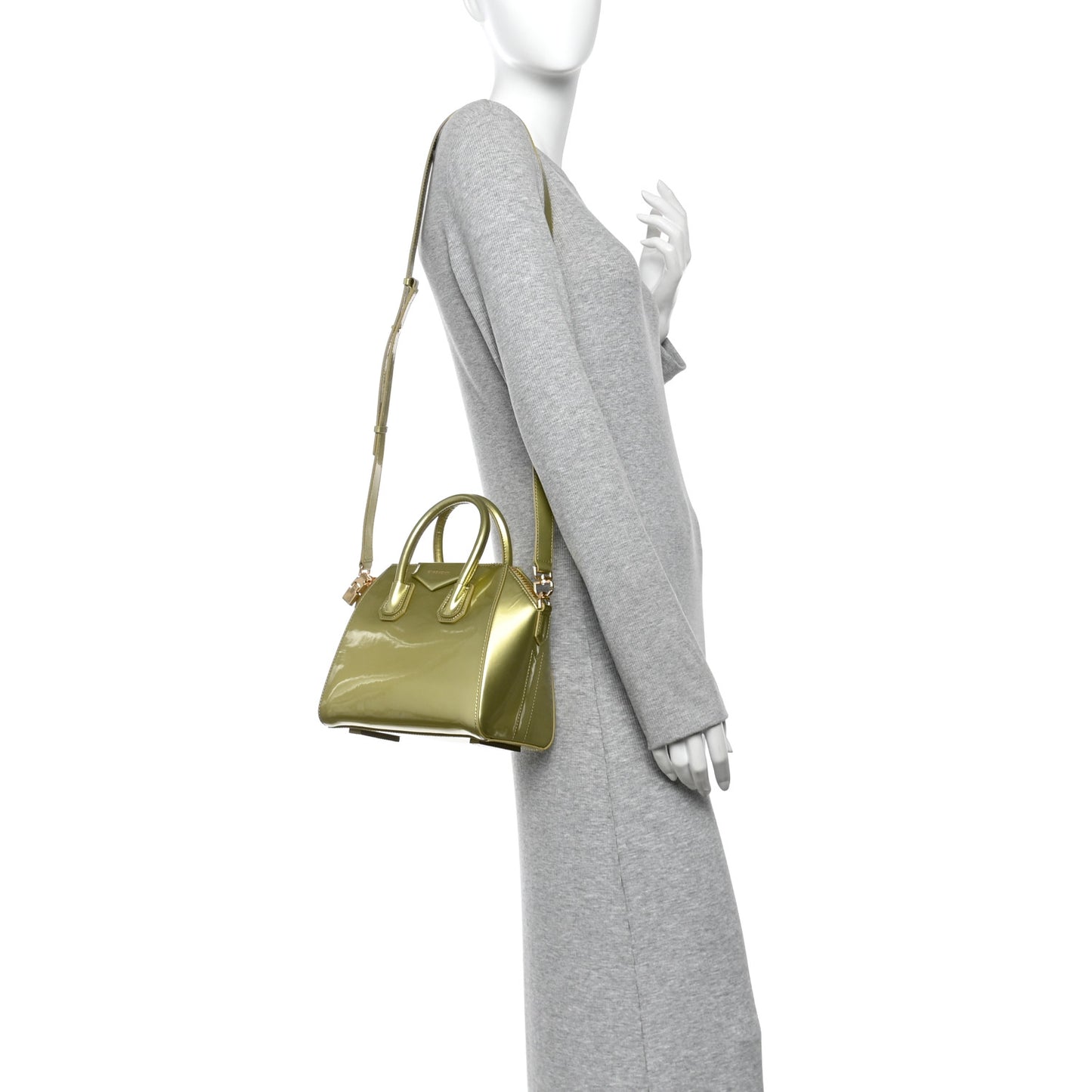 Patent Calfskin Mini Antigona Almond Green