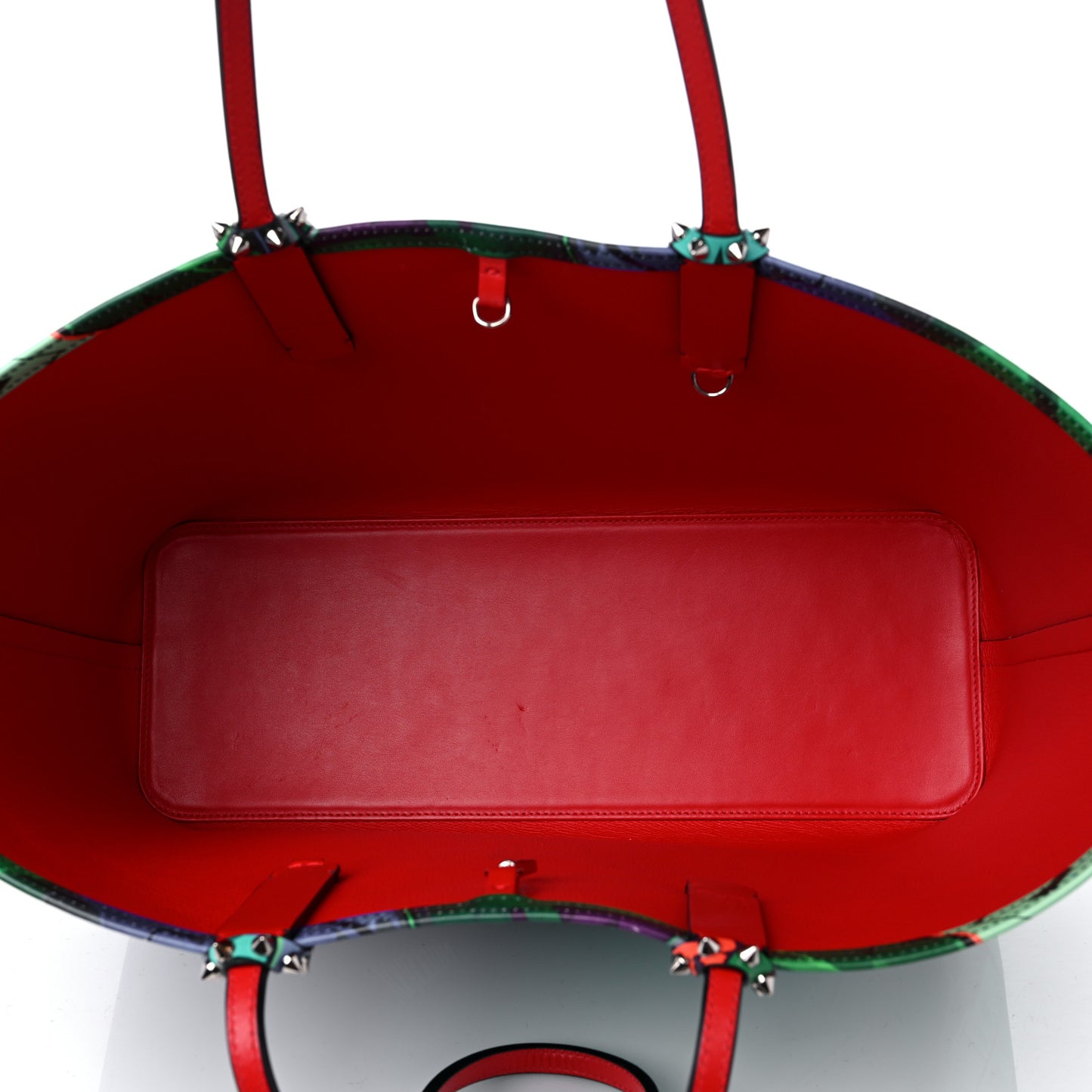 Calfskin Metro Graf Spikes East West Cabata Tote Green Multicolor