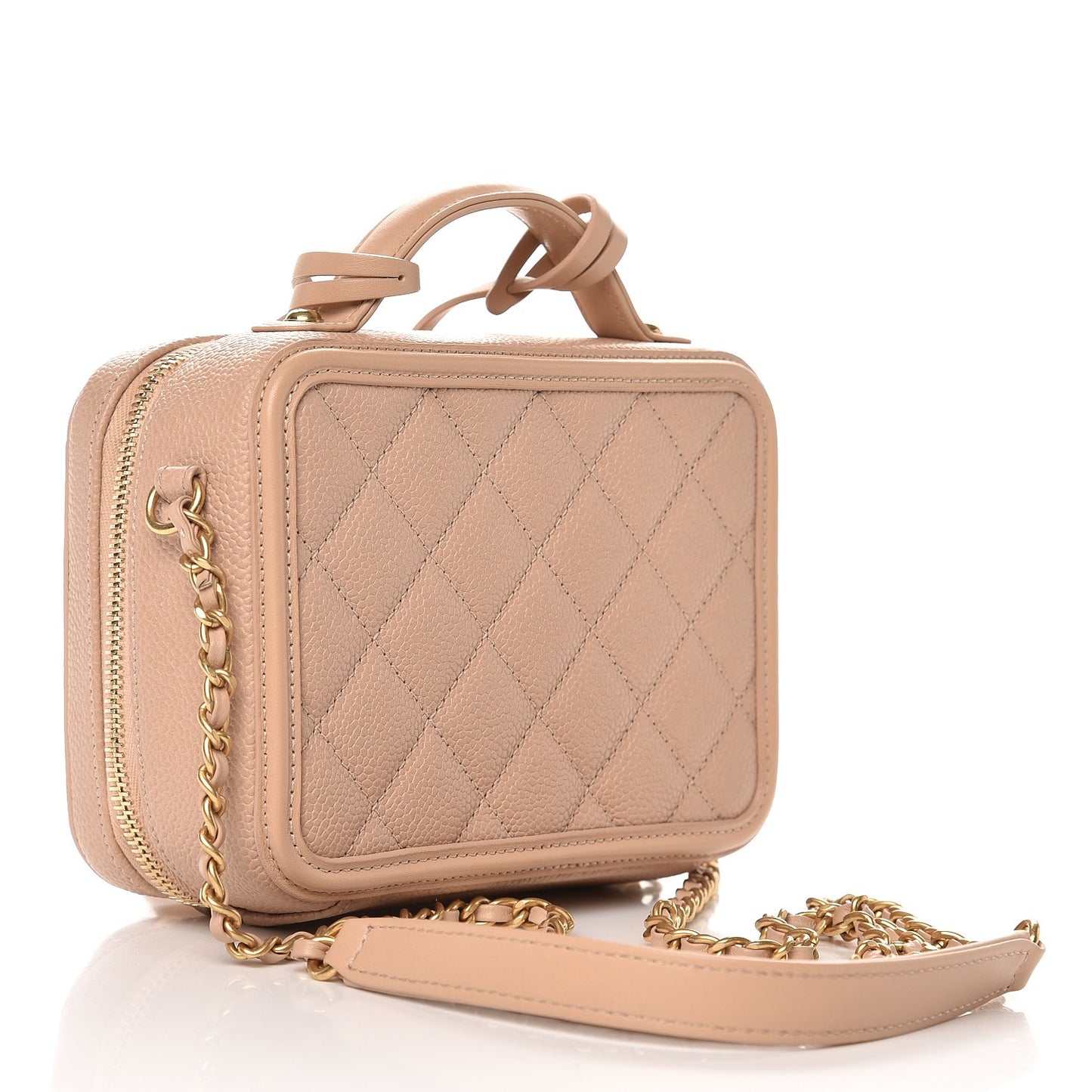 Caviar Quilted Small CC Filigree Vanity Case Beige