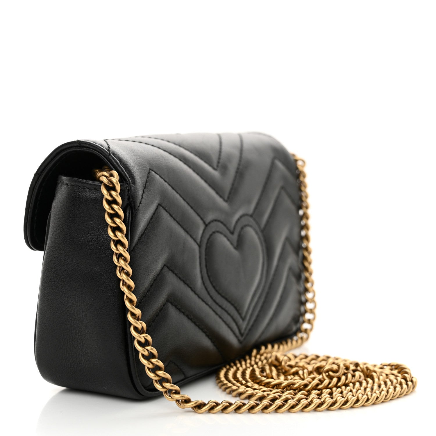 Gucci Calfskin Matelasse Super Mini GG Marmont Shoulder Bag Black 3 of 13